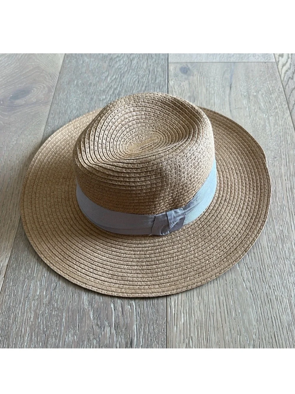 H&M Straw Hat Fedora with Blue Ribbon